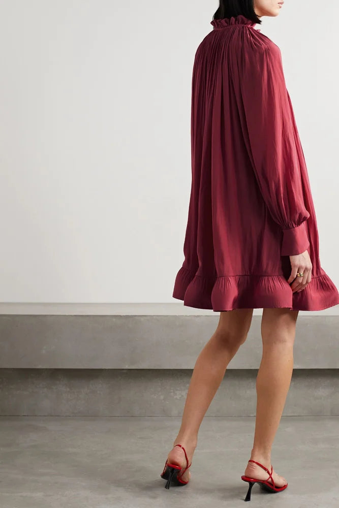 Women's Short Charmouse Ruffle Dress Roman Crush Solid Flared Western Dress